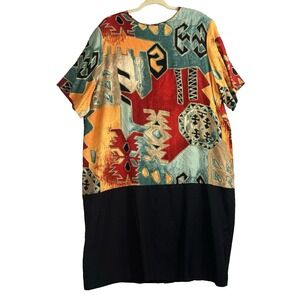 Vintage Dress Artsy Old Money IN CINQ 24w Color Block Print Relaxed Fit Made USA